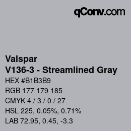 Color code: Valspar - V136-3 - Streamlined Gray | qconv.com