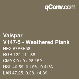 カラーコード: Valspar - V147-5 - Weathered Plank | qconv.com
