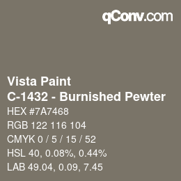 Color code: Vista Paint - C-1432 - Burnished Pewter | qconv.com