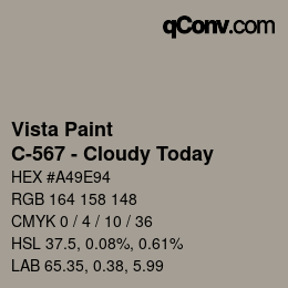 Color code: Vista Paint - C-567 - Cloudy Today | qconv.com