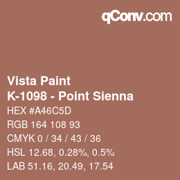 Color code: Vista Paint - K-1098 - Point Sienna | qconv.com