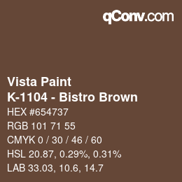 Color code: Vista Paint - K-1104 - Bistro Brown | qconv.com