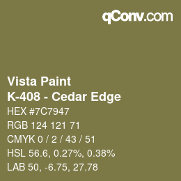 カラーコード: Vista Paint - K-408 - Cedar Edge | qconv.com