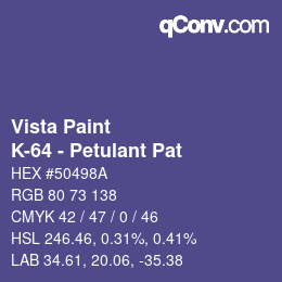 Color code: Vista Paint - K-64 - Petulant Pat | qconv.com