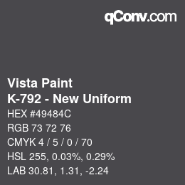 カラーコード: Vista Paint - K-792 - New Uniform | qconv.com