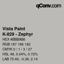 Color code: Vista Paint - K-829 - Zephyr | qconv.com