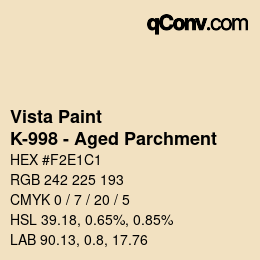 カラーコード: Vista Paint - K-998 - Aged Parchment | qconv.com