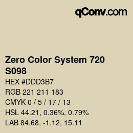 Code couleur: Zero Color System 720 - S098 | qconv.com
