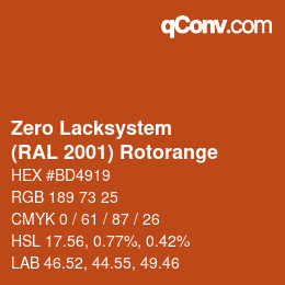 Code couleur: Zero Lacksystem - (RAL 2001) Rotorange | qconv.com