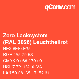 カラーコード: Zero Lacksystem - (RAL 3026) Leuchthellrot | qconv.com