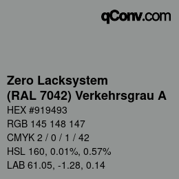 Code couleur: Zero Lacksystem - (RAL 7042) Verkehrsgrau A | qconv.com