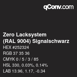 Code couleur: Zero Lacksystem - (RAL 9004) Signalschwarz | qconv.com