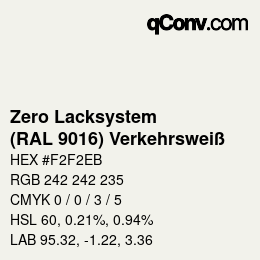 Color code: Zero Lacksystem - (RAL 9016) Verkehrsweiß | qconv.com