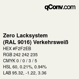 Code couleur: Zero Lacksystem - (RAL 9016) Verkehrsweiß | qconv.com
