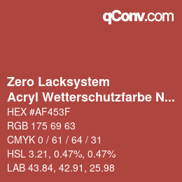 Farbcode: Zero Lacksystem - Acryl Wetterschutzfarbe Nr. 30 Echtrot | qconv.com