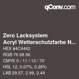 Code couleur: Zero Lacksystem - Acryl Wetterschutzfarbe Nr. 87 Dunkelbraun | qconv.com